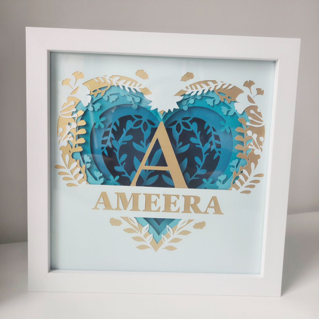 Beautiful 3D Monogram Heart with Split Name Design