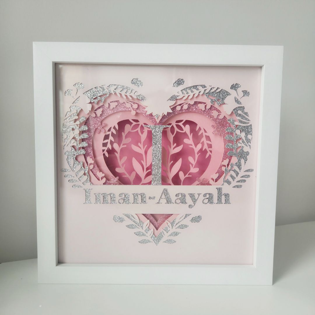 Beautiful 3D Monogram Heart with Split Name Design